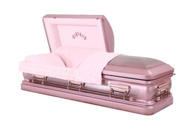 Urna de caixão de metal de veludo rosa em forma de aço de calibre 18, luz escovada natural MC10